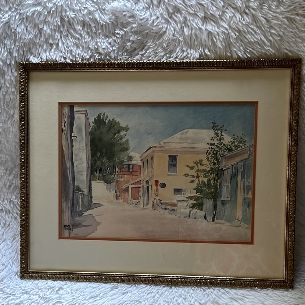 Adolph Treidler watercolor “Victoria Street, Hamilton” Bermuda Vintage 1942